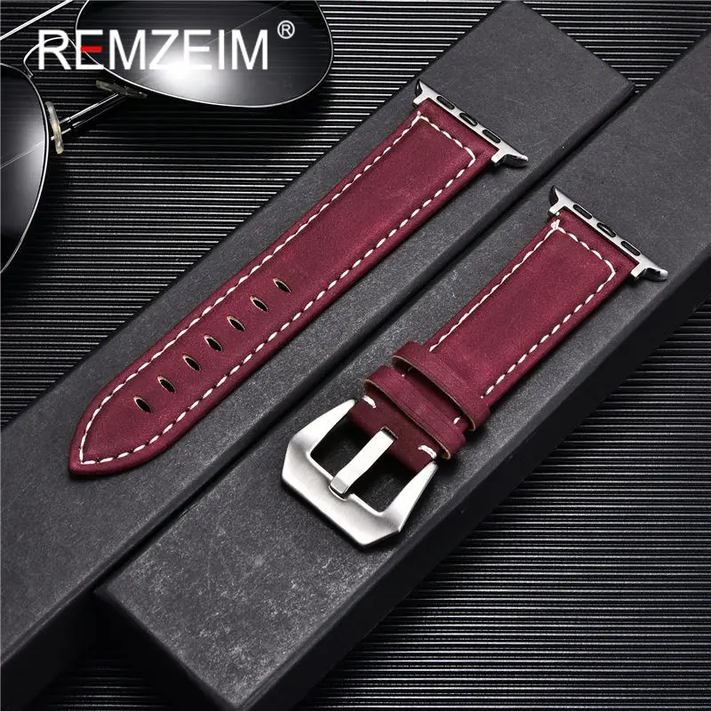 

Matte Genuine Leather Straps for Apple Watch Series 7 6 SE 5 4 3 New Bracelet 38mm 40mm 41mm 42mm 44mm 45mm for iwatch Strap