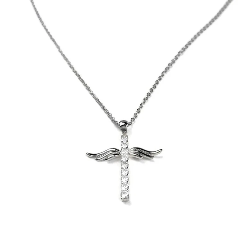 

Creative Angel Wing Cross CZ Pendant Necklace Charming Women's Gold Silver Color Clavicle Chain Fashion Party Jewelry Gift
