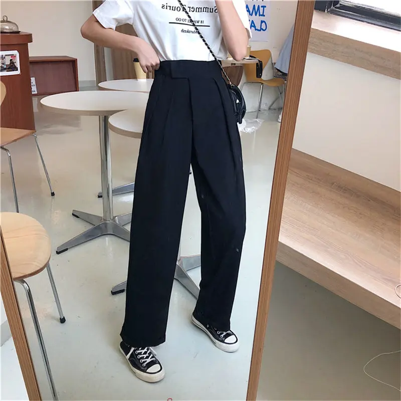 Черные шикарные свободные однотонные Прямые повседневные универсальные офисные