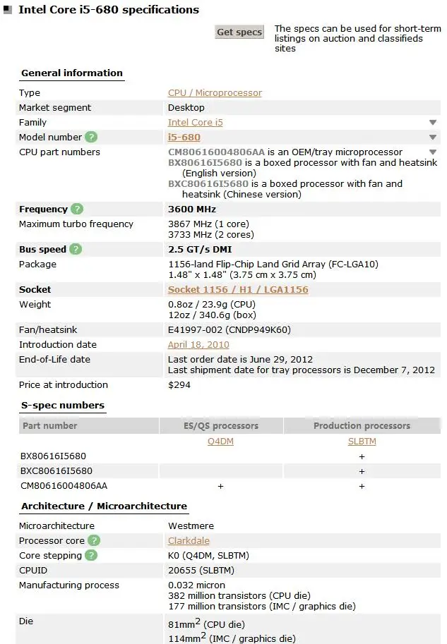 Процессор INTEL CORE i5-680 CPU i5 680 3 6 ГГц двухъядерный 73 Вт 4M Разъем LGA 1156 десктопный