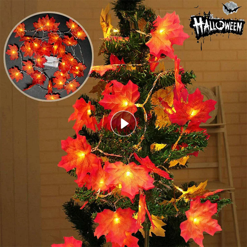 

Halloween Christmas LED Lights Maple Leaves Lighting Strings Fairy Lights For Decoration Autumn String Light Halloween Decor