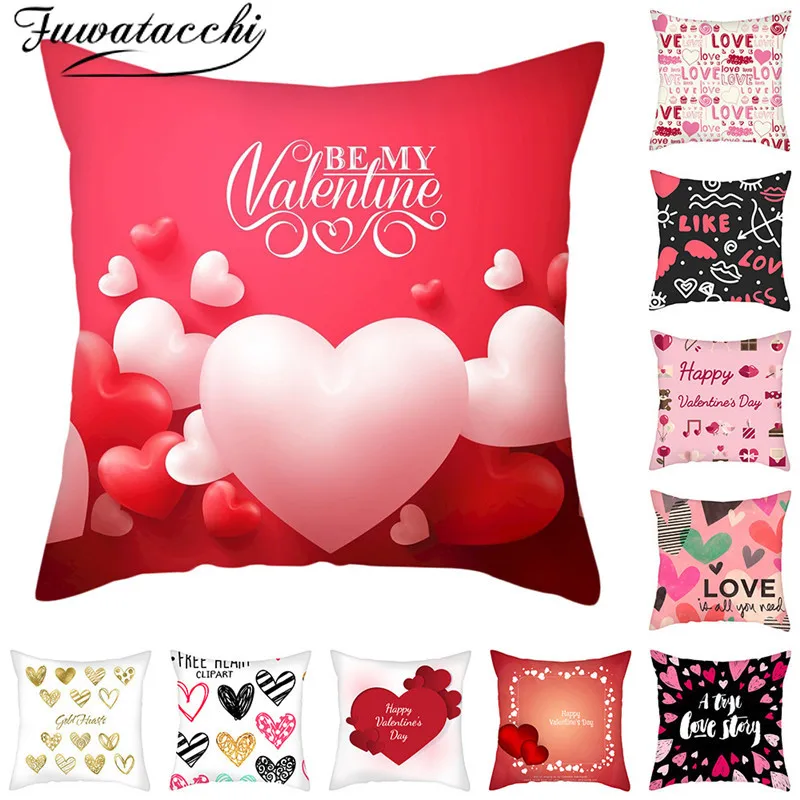 Чехол на подушку в форме сердца Fuwatacchi розовый и красный узор наволочки для