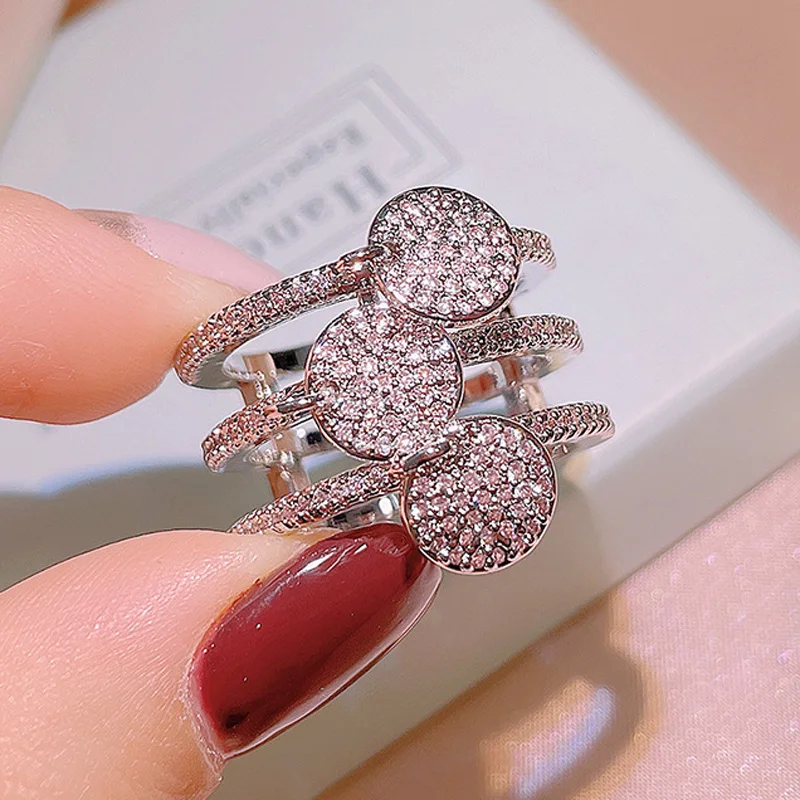 

Новое поступление, винтажные оригинальные обручальные кольца серебряного цвета для женщин, 3-слойные ювелирные изделия, роскошные цирконие...