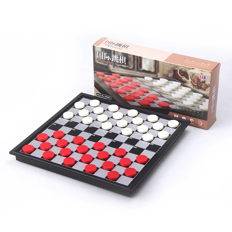 

International Checkers Portable Plastic Chess Set 25*25*2cm Folding Checkerboard Magnetic Chess Game 100 Checker BSTFAMLY T11