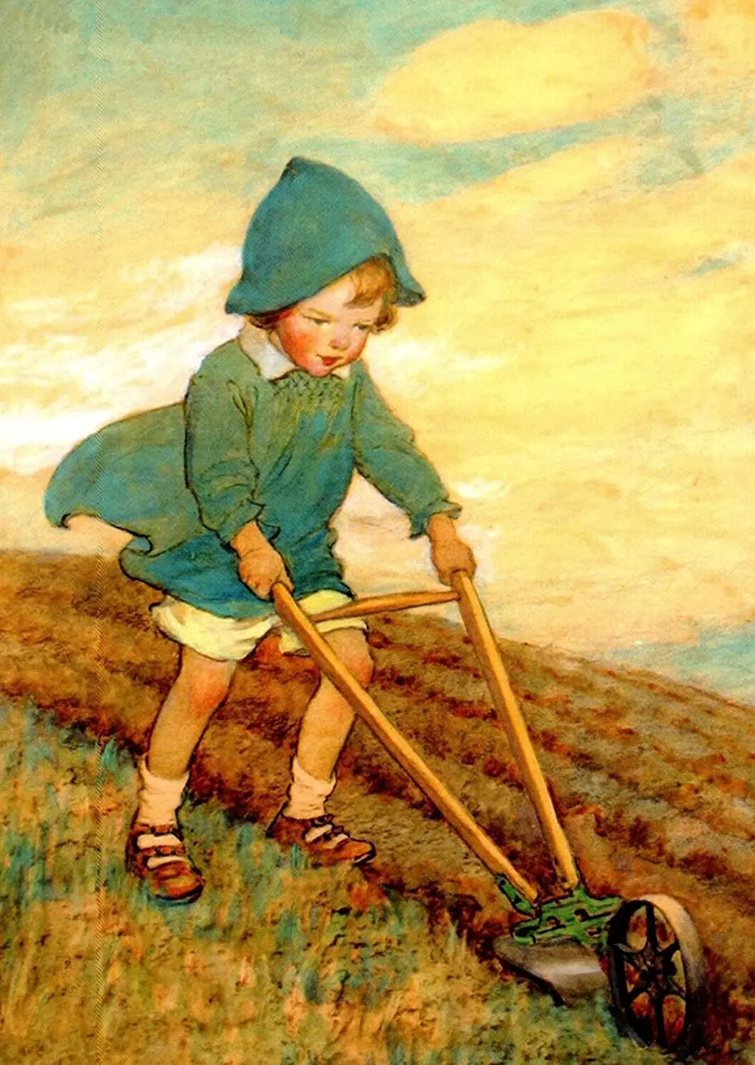 

Metal Sign Art Tin Summer Crops Little Girl Farming Busy Metal Plaque