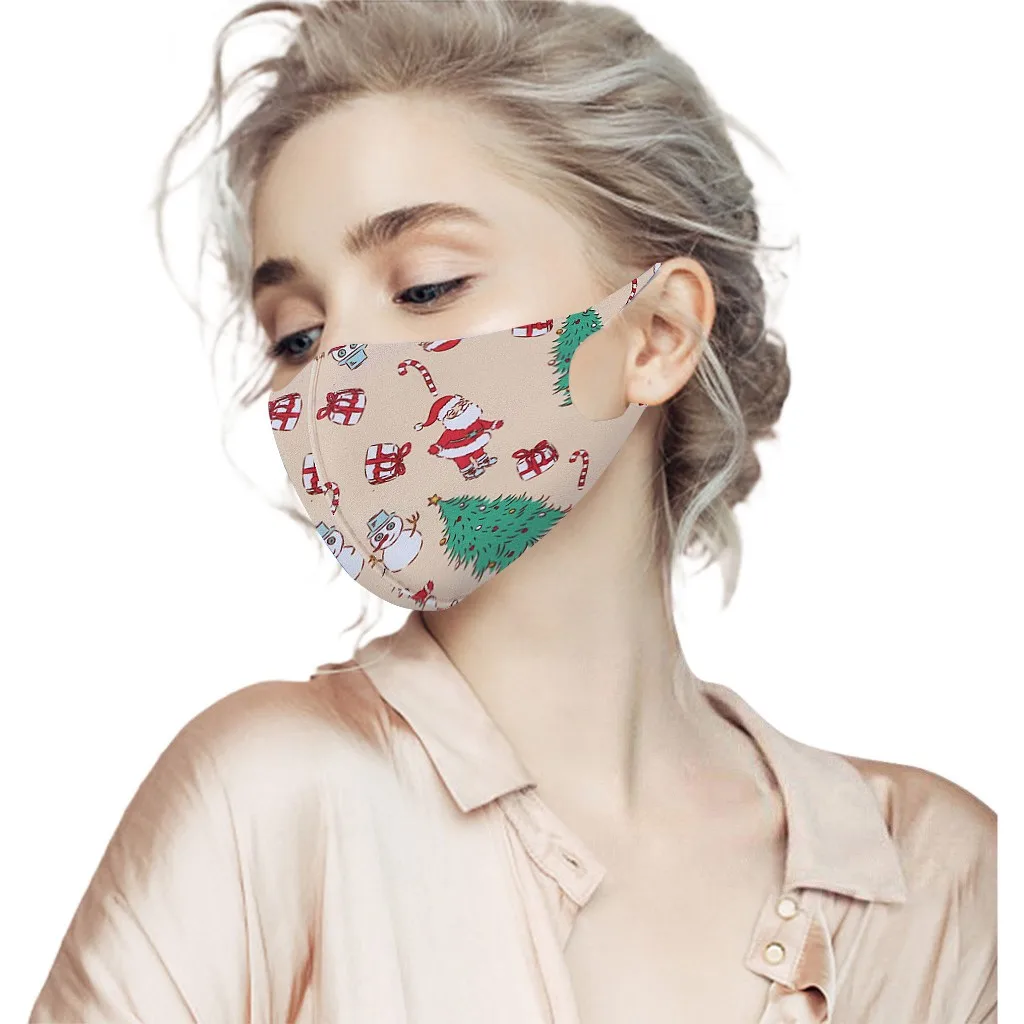 

5pcs Christmas Cloth Masks Print Sun Protection Is Not A Disposable Washable Face Shield Comfortable Mascarillas