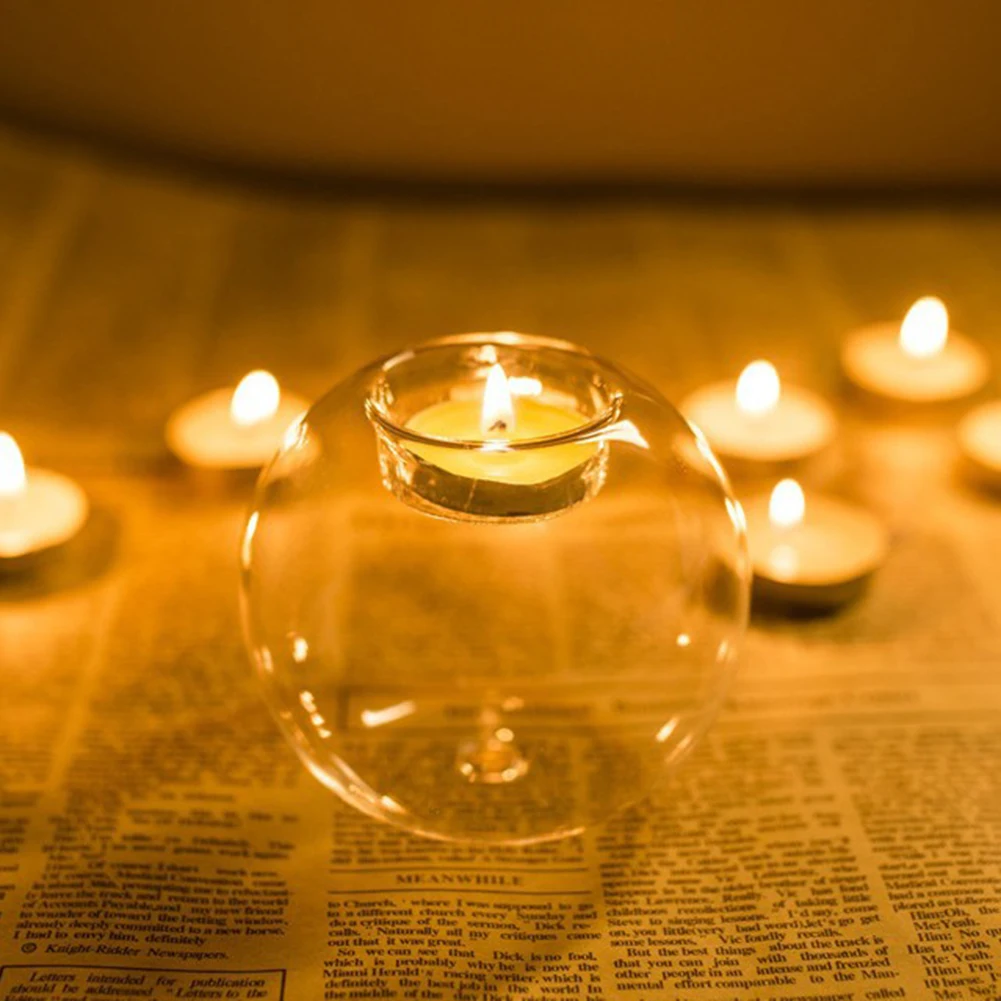 

Round Hollow Crystal Glass Candle Holder Wedding Fine Candlestick Dining Room Home Decoration