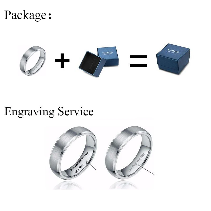 

TIGRADE 2pcs/Lot 6mm&8mm Black Tungsten Lover Rings Women Men Wedding Engagement Couple Ring Set anillo tungsteno pareja boda