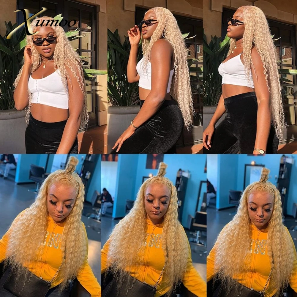 

XUMOO дешевая естественная линия волос Remy, человеческие волосы, глубокие вьющиеся светлые волосы, парик из человеческих волос, парик на сетке ...