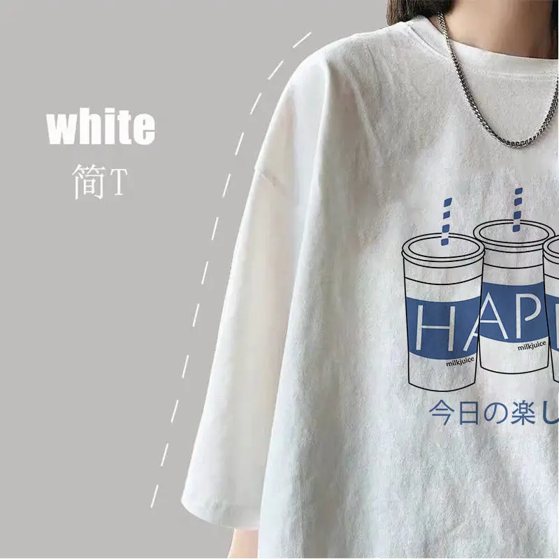 

Women T-shirt Round Collar Summer Cartoon 2021 New Half Loose Sleeve Print Casual Simple Wild T-Shirt