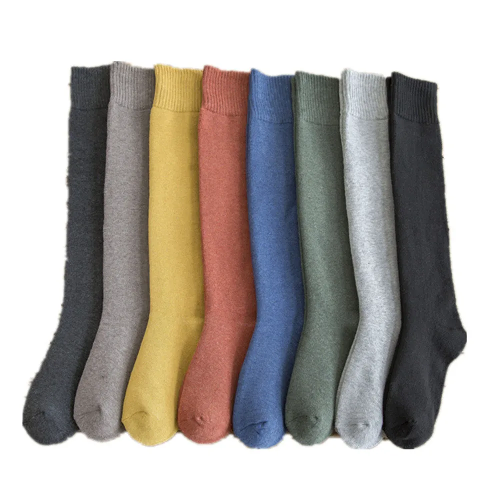 

2021 New Winter Warm Solid Color Socks Cute Girl Mid-length High Tube Socks Fashion Calf Socks Thickened Plus Velvet Pile Socks