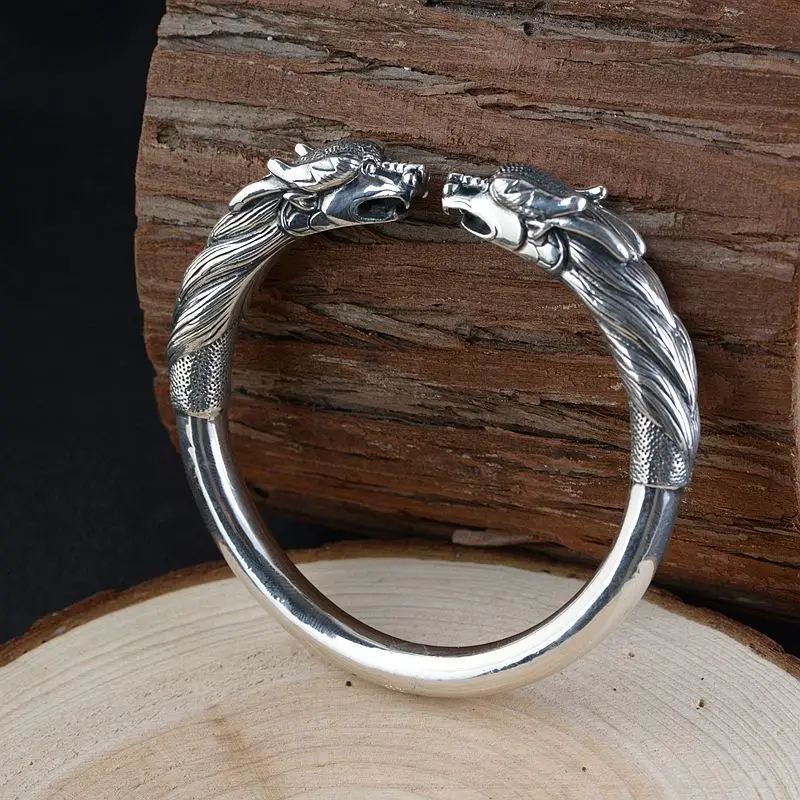 Мужской винтажный браслет в виде дракона из серебра 990 пробы изящное ювелирное