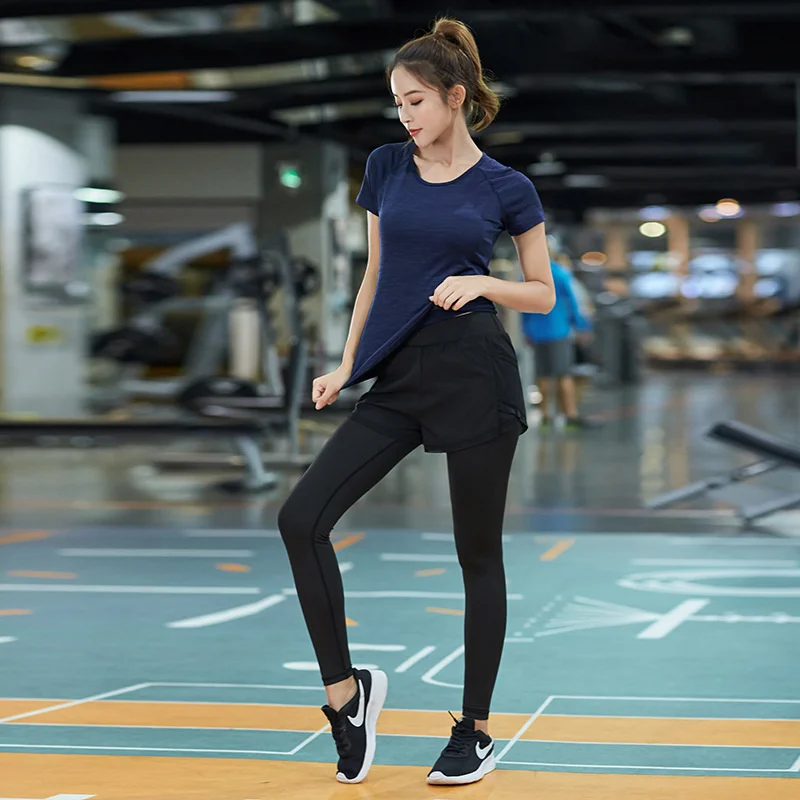 

2 Pcs Quick Dry Sportswear Gym Leggings Female T-shirt Costume Fitness Tights Sport Suit Running Yoga Set Women's Tracksuit