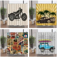 retro vintage car shower curtain motorcycle coconut tree surfboard travel bathroom accessories set with hook bathtub decor cheap