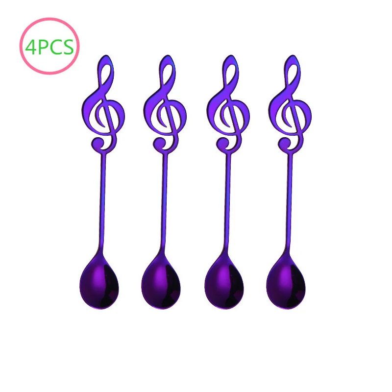 purple spoon 7 шт/4 шт музыкальная нота кофе нержавеющая сталь для ложек чайные ложки для помешивания набор сахара мороженое кружка десертная ложка напиток столовые приборы - Цвет: purple spoon
