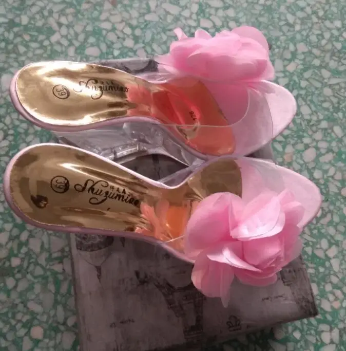 pink flower FeiYiTu/Женская обувь на толстой подошве; очень высокий каблук 14 см; прозрачная обувь со стразами особой формы; обувь на платформе с подъемом - Цвет: pink flower