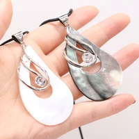 new style natural shell alloy necklace drop shaped drill pendant leather cord 2mm charms for elegant women love romantic gift