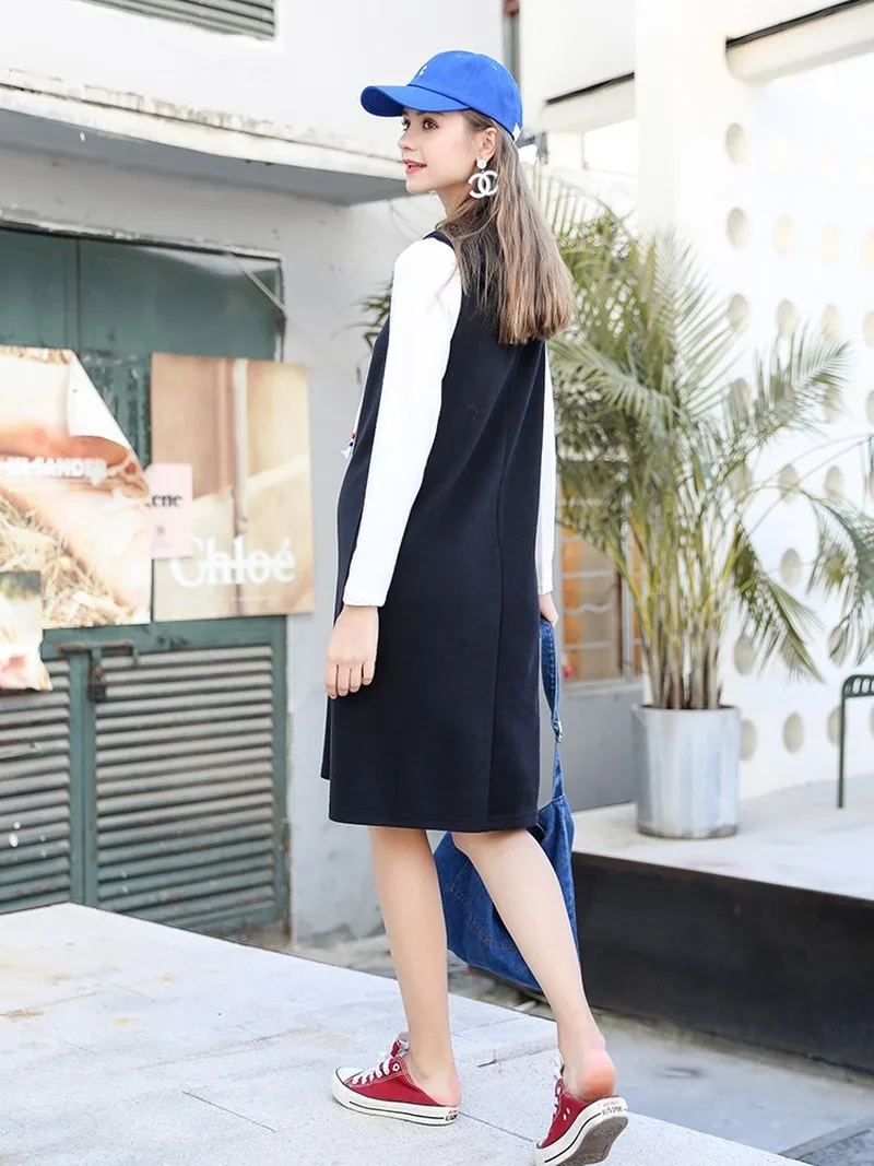 Костюм для беременных женщин Новая мода платье с длинными рукавами жилет Топ