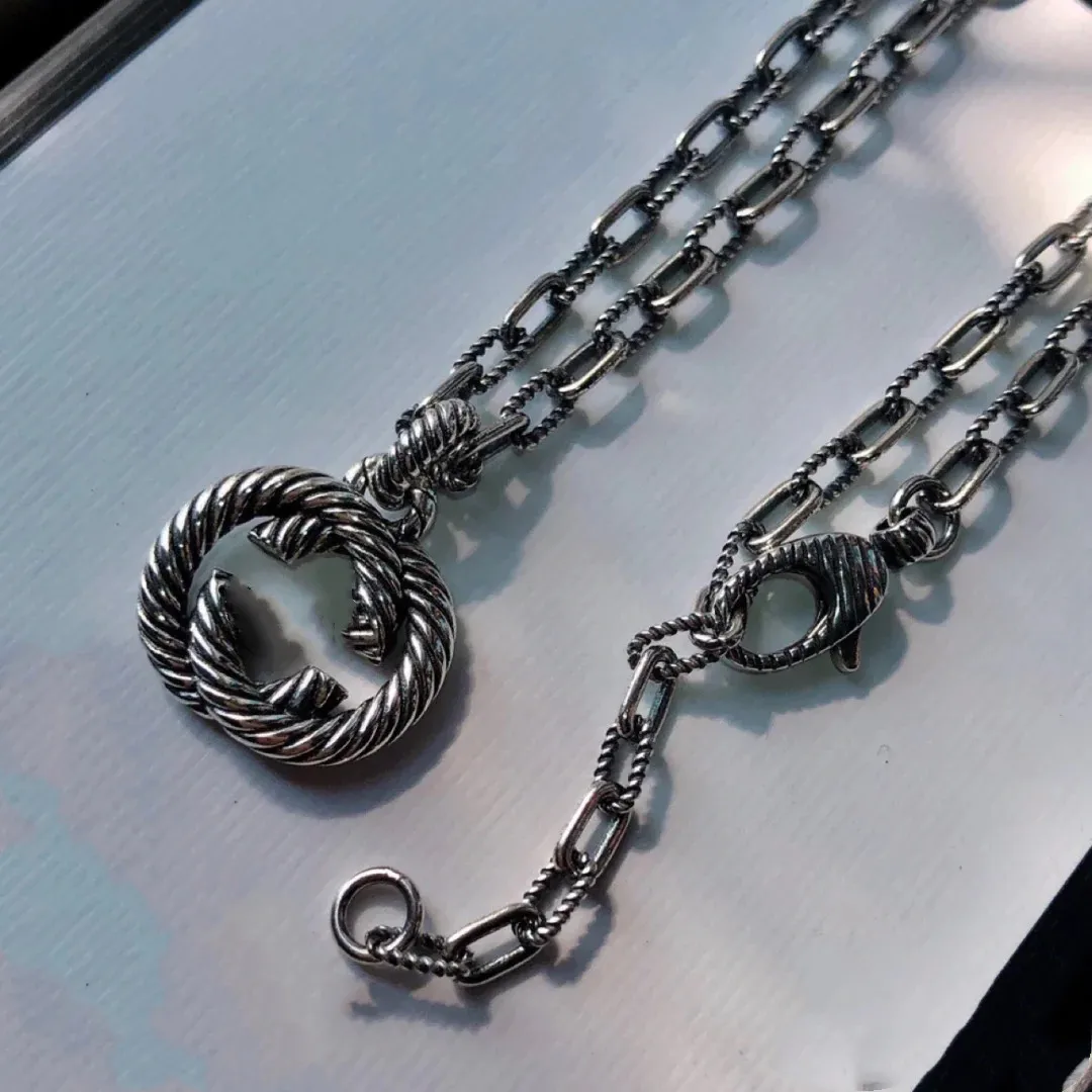 

Men's texture interlock bracelet, sterling silver bracelet, classic style, retro style, double g, S925, 1:1 Hand catenary