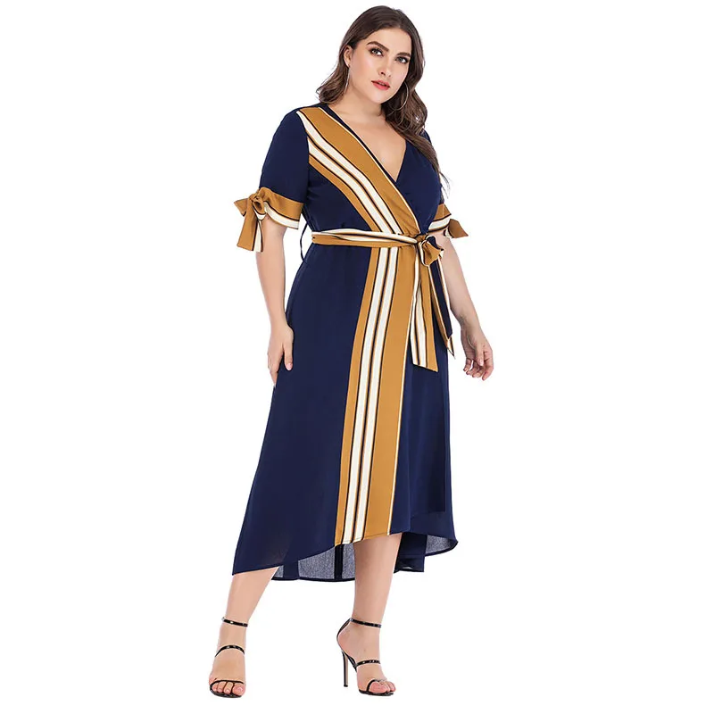 Женское длинное платье большого размера плюс свободное Повседневное в синюю