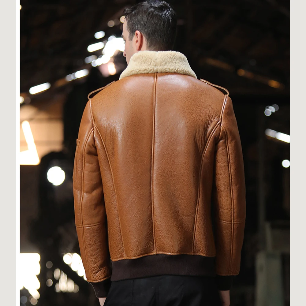 Мужская короткая куртка из натуральной овчины коричневая меха чемпиона зимняя