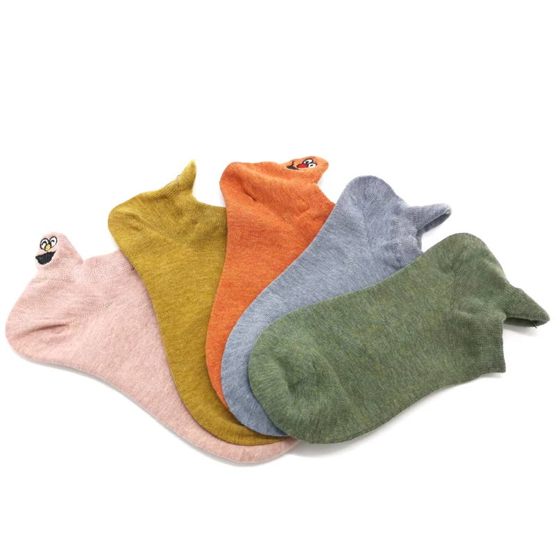 5 Pairs 5 пар/упак. каваи вышитые выразительные женские носки счастливые модные короткие забавные носки женские хлопковые летние яркие цвета - Цвет: 5 Pairs
