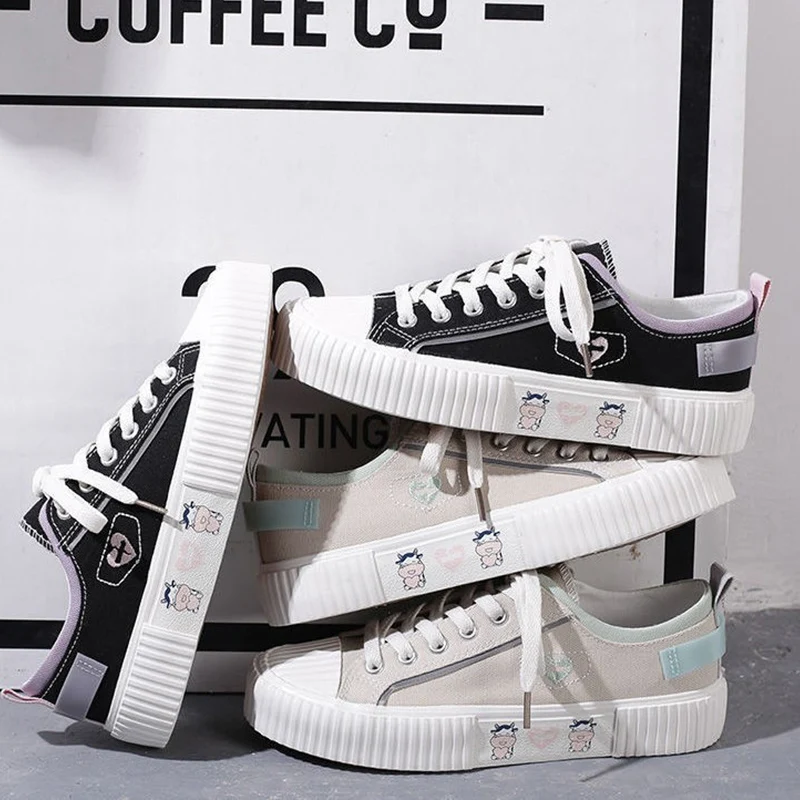 

2021 New Canvas Shoes Fashion White Shoes Flat All-match Lovely Walking Shoes Outdoor Lace-up Casual Women Sneaker