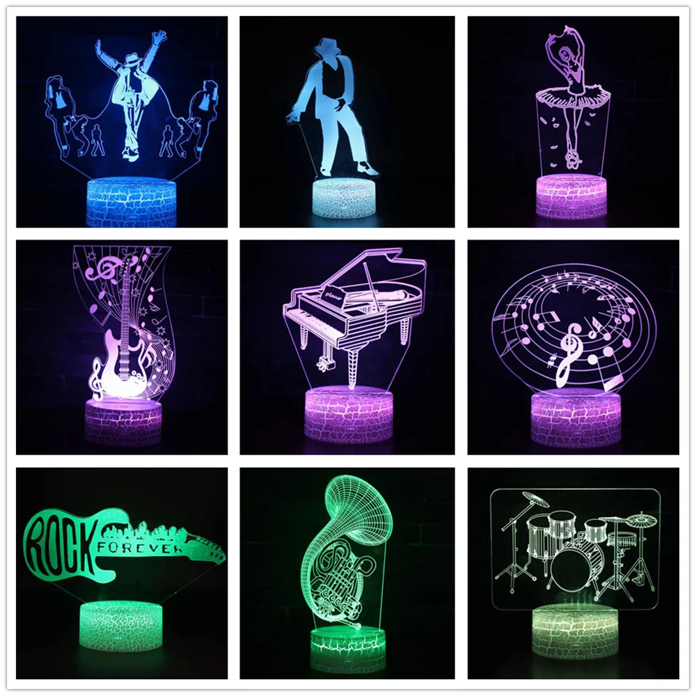 Музыкальные инструменты 7 цветов 3d лампа визуальный светодиодный ночной