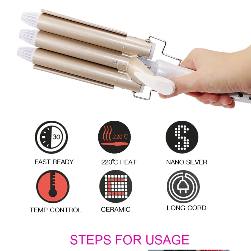 Профессиональные щипцы для завивки Kemei керамические бигуди волос с тройной