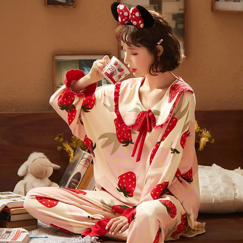 Women's Autumn Long-sleeved Pajamas Spring and Autumn Sleep Suits Fresh Home Clothes and Moon Clothes Womens Two Piece Sets