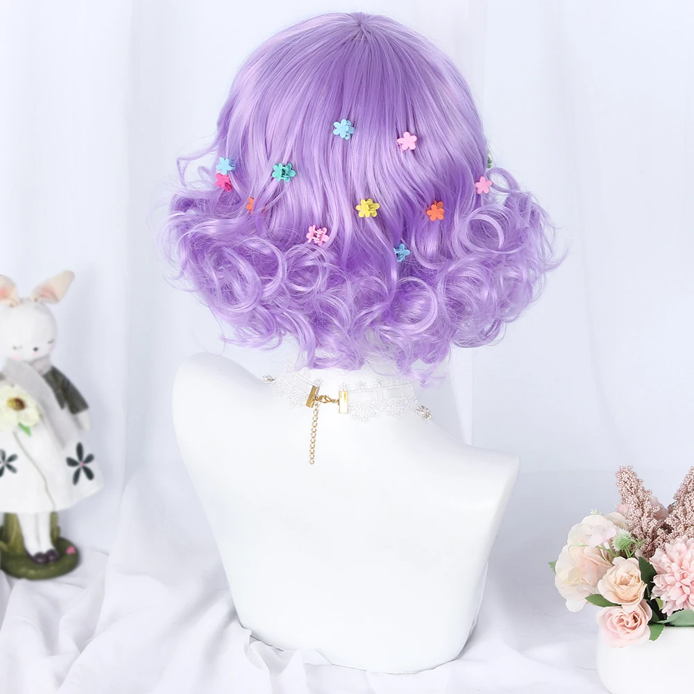 

MCOSER Japanese Lolita Cosplay Wig Heat Resistant Party Daily Dress Harajuku Lady Synthetic Violet Curly Hair 30CM Short Fluffy