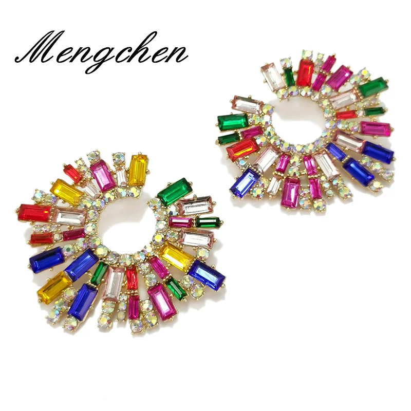 

Bohemian Luxury Shiny Colorful Crystal Geometry Flower Drop Earrings For Women Girls High Quality Party Gift Jewelry