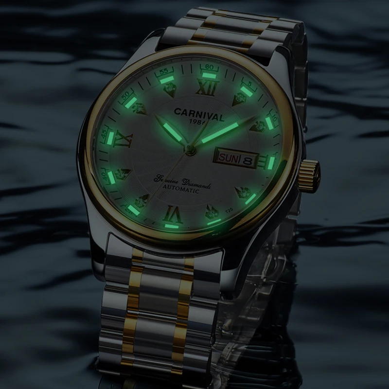 

CARNIVAL Business Luminous Men Watches MIYOTA Automatic Mechanical Watch 3ATM Waterproof Steel Sport Clock Reloj Hombre Gift