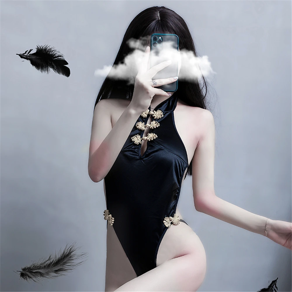 Черное боди в китайском стиле сексуальное нижнее белье для женщин эротическое