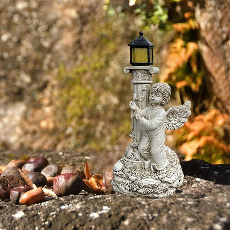 

Римская колонна, украшение ангела в стиле ретро, поделки из смолы, уличное ландшафтное украшение на солнечной батарее для дома, сада, двора, ...