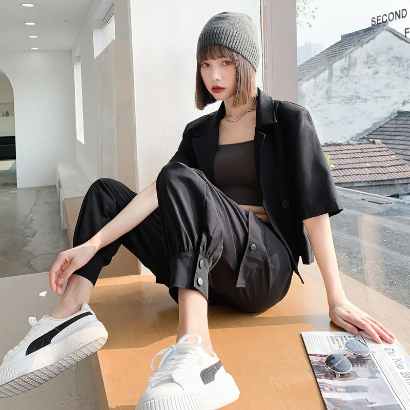 

2021 Early Spring New Women's Clothing Black High-waisted Slimming Small 150cm Bib Overall Female Autumn and Winter Plus Velvet