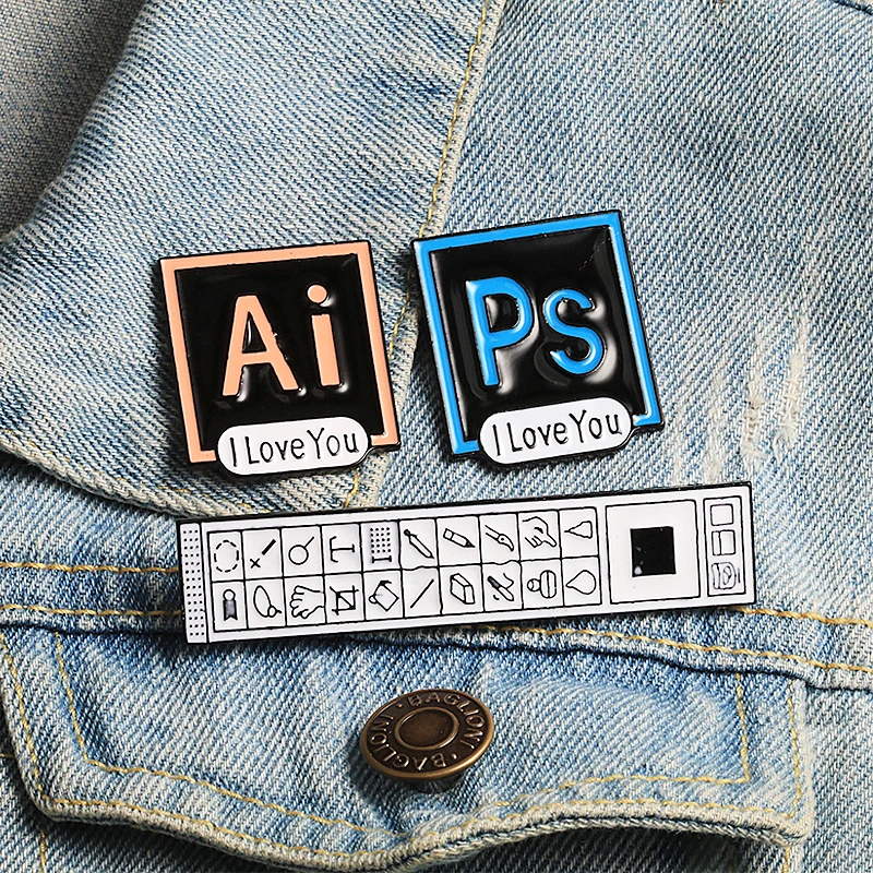 Брошь для инструментов Photoshop значок I Love You AI лацкана куртки рюкзак джинсовая