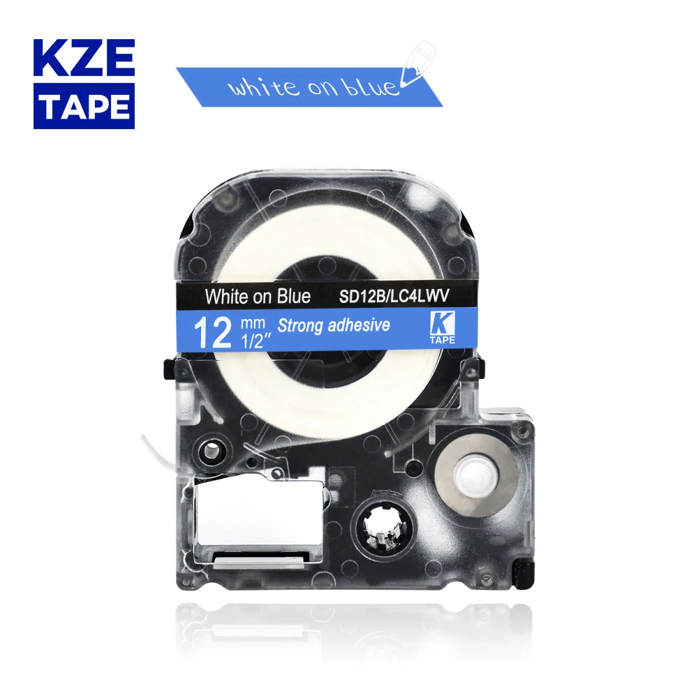 

Epson label tape 12mm White on Blue SD12B LC4LWV ribbon cassette tape for KingJim label maker LW-300 LW400Epson label printer