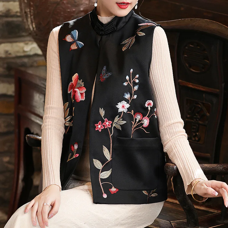 Китайский традиционный винтажный женский жилет с вышивкой | Тематическая одежда