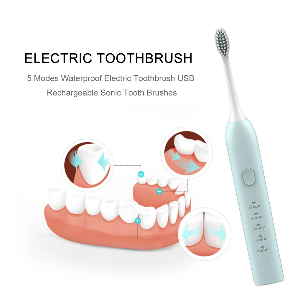 

5 Modes Waterproof Electric Toothbrush USB Rechargeable Sonic Tooth Brushes Washable Ultrasonic Whitening Tooth Brush
