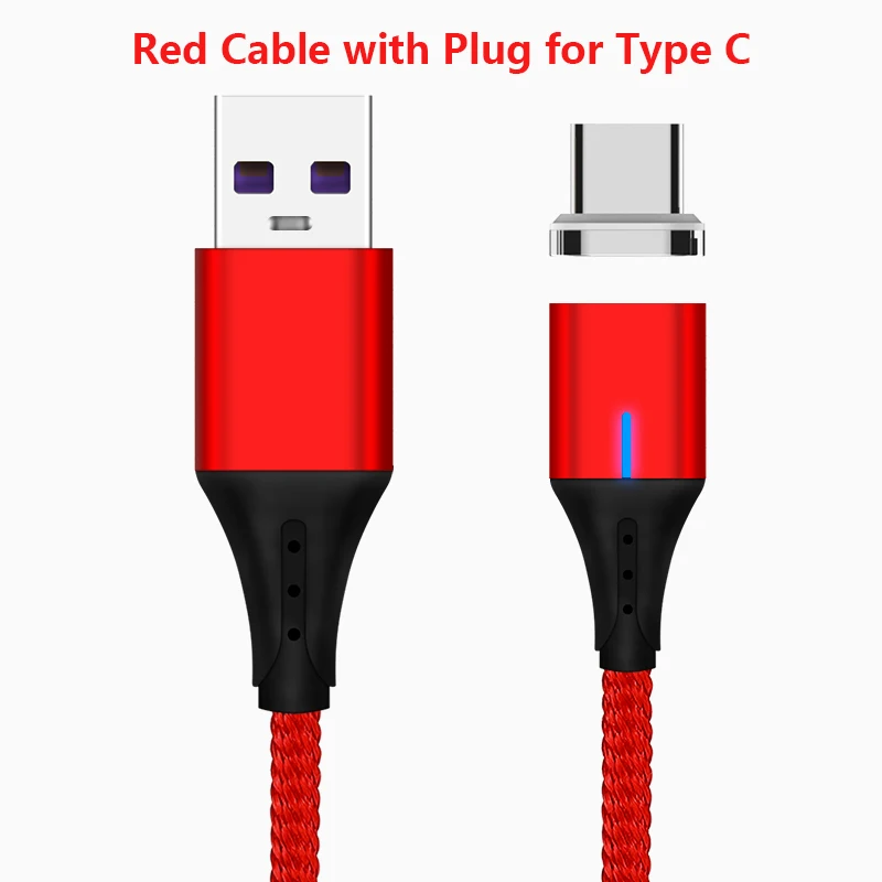 With plug Type C 5А Магнитный кабель Micro usb type C светодиодный супер быстрый зарядный кабель для iPhone samsung huawei Xiaomi Android телефонный кабель 1 м - Цвет: With plug Type C