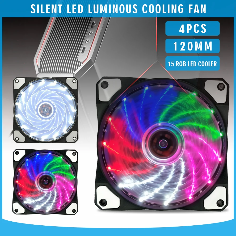 

POHIKS 4pcs 120*120*25mm RGB LED Multicolored Luminous PC Case Cooling Fan Silent Desktop Computer Fans Coolers