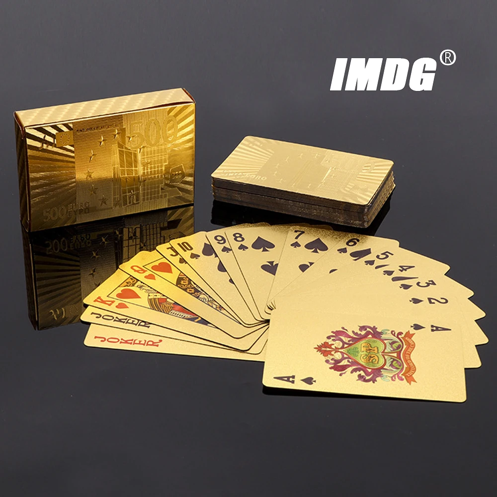 

New Gold Currency Pattern Golden Playing Cards Waterproof PET/PVC Plastic Poker Dollars EUR JPY GBP