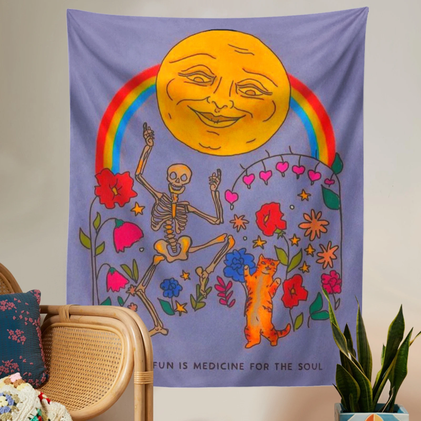 Гобелен с подсолнухами настенный домашний декор радужные милые Мультяшные