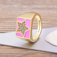 european and american hip hop geometric square five pointed star shape dripping oil jewelry women micro inlaid zircon open ring