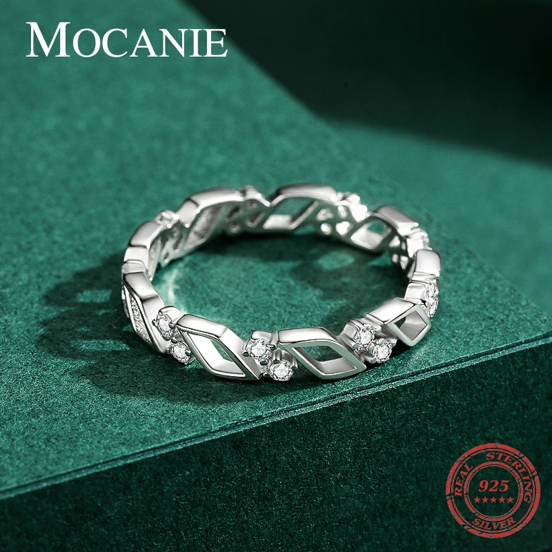 

Mocanie Brand Luxury Sparkling Zirconia Geometric Irregular Shape Ring 925 Sterling Silver Stackable Ring for Women Lady Jewelry