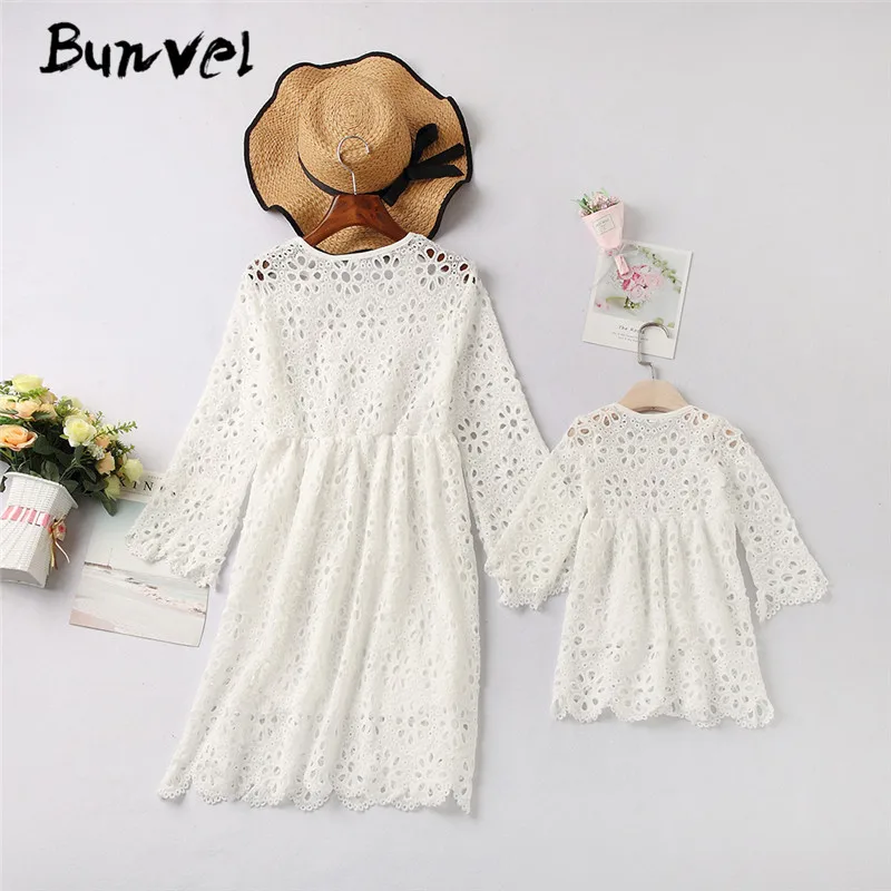 Bunvel Boho/платья принцессы для мамы и дочки; кружевная открытая одежда для новорожденных девочек; vestidos Mommy and Me; одежда F