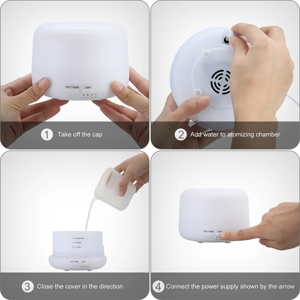 

500ml Air Ultrasonic Lamp Humidifier Air Purification Essentiel Oil Aromatherapy Machine Mist Maker 7 Color Change LED Light DH