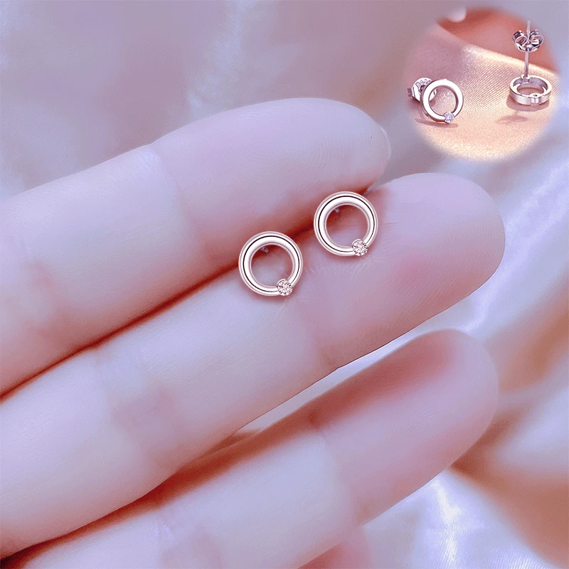 

Minimalist Round Hollow Tiny Stud Earrings Shiny Crystal Small Cartilage Nail O-Shape Earring Stud Piercing Accessories Jewelry