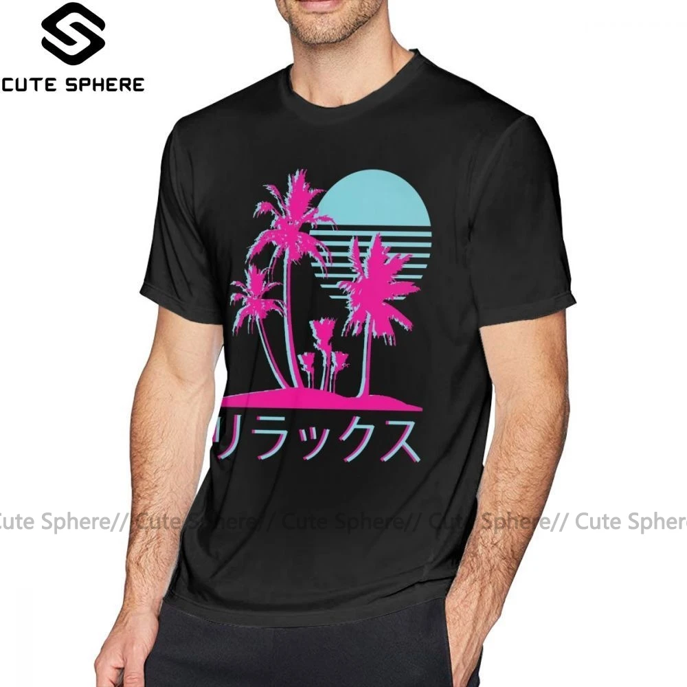 Хипстерская футболка эстетика Vaporwave неоновые ладони с коротким рукавом